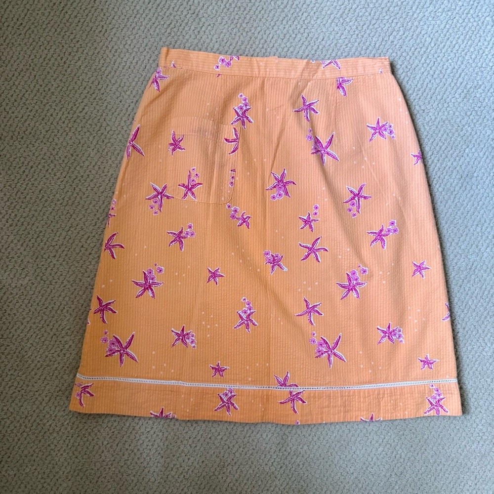 RARE FIND vintage Lilly Pulitzer Orange Pink A-Line Pleated Skirt starfish 6